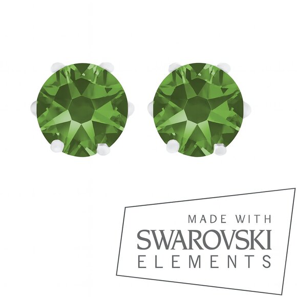 Swarovski Crystal - Sterling Silver Overlay 2 CTW Green Stud Earrings - 0.24" - Picture 1 of 7